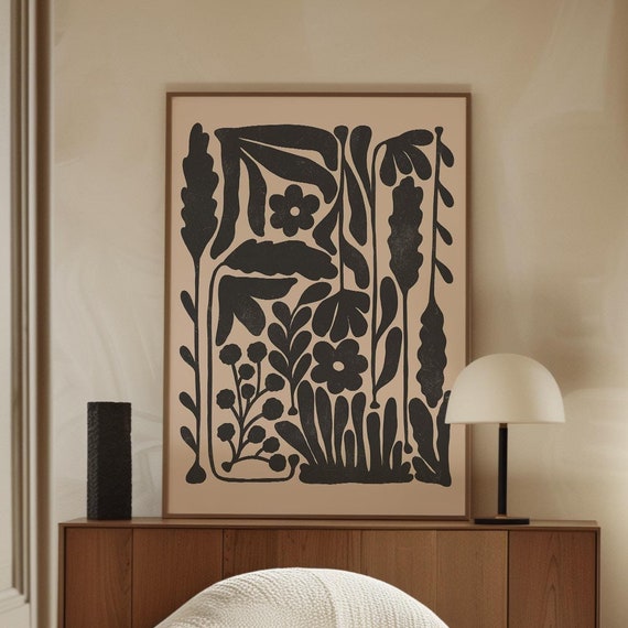 Abstract Wildflower Botanical Poster, Japandi Style