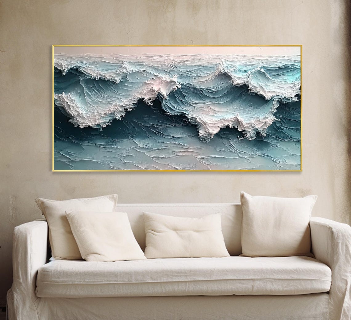 Foamy Ocean Waves Rolling Sea Textured Blue Seascape Art Poster - Image 2