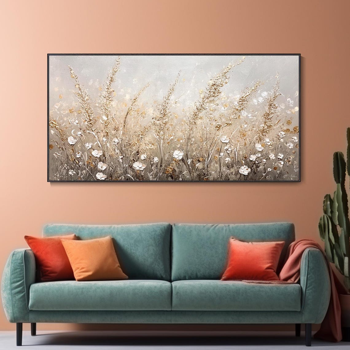 White Wildflowers And Gold Field Textured Rustic Meadow Art Poster - Image 2