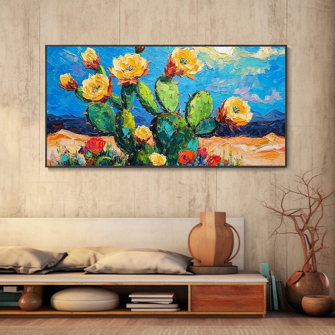 Blooming Prickly Pear Cactus Yellow Flowers Desert Art Poster - Image 5