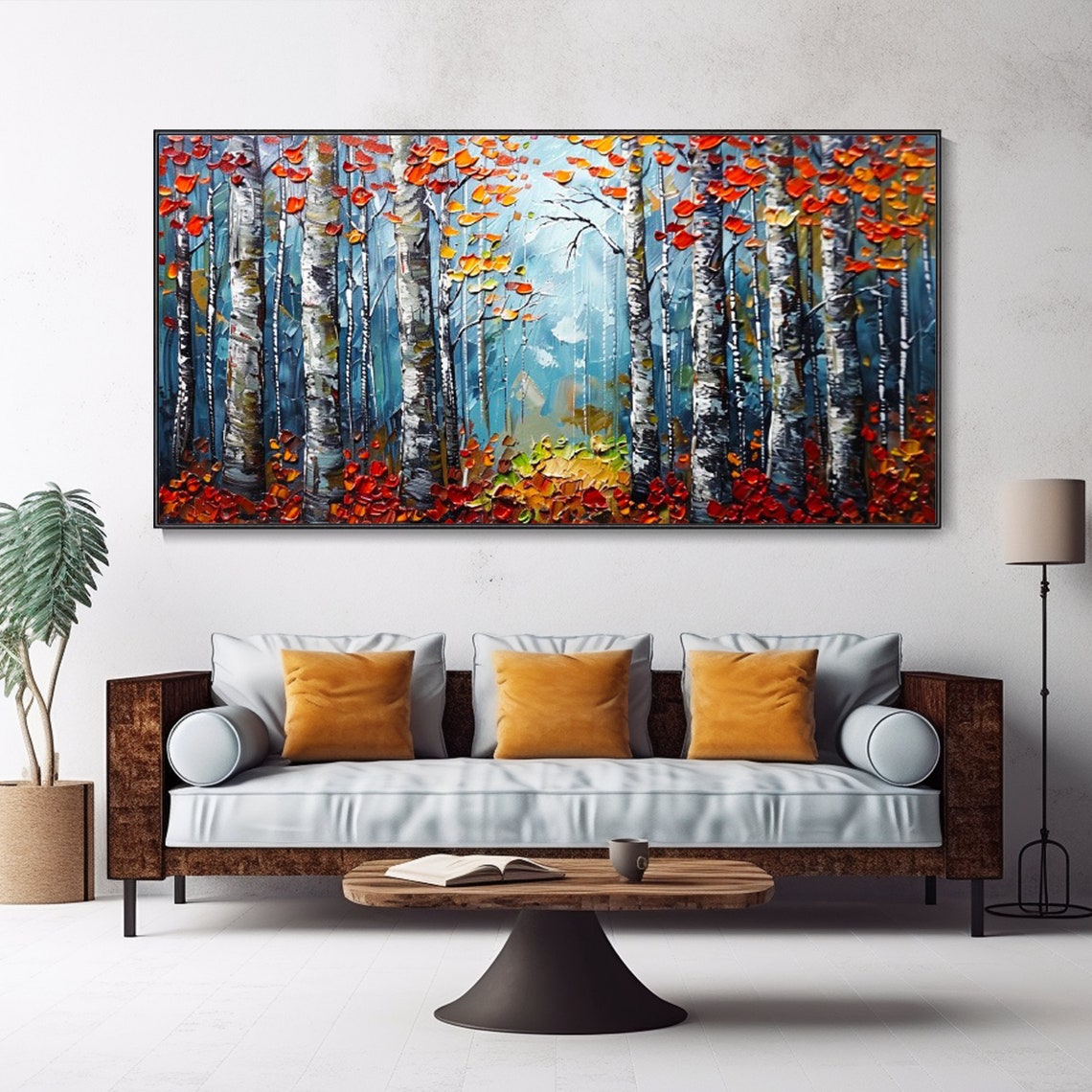 Autumn Birch Forest With Red Orange Leaves Fall Landscape Art Poster - Image 5