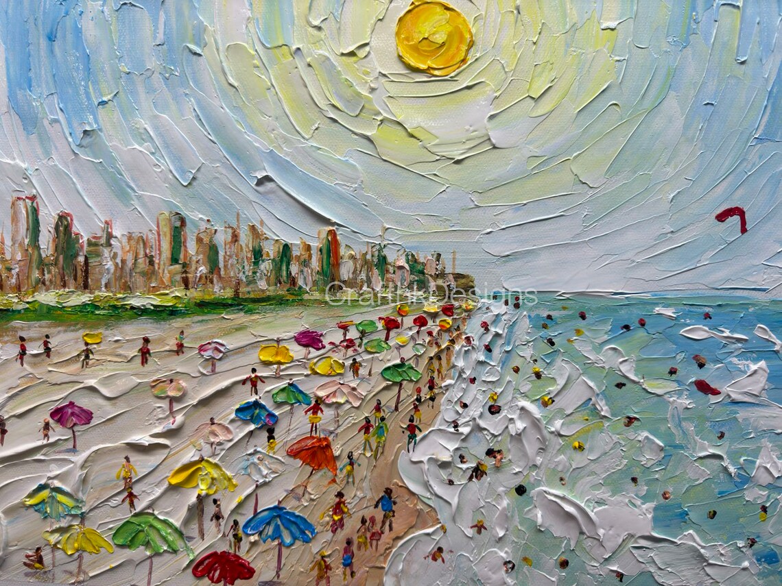Coastal Swimming Oil Painting, Summer Art Print - Image 5