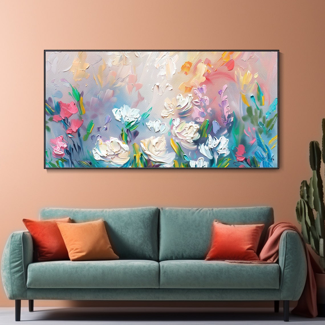 Pastel White Roses Abstract Floral Impasto Oil Painting Poster - Image 2