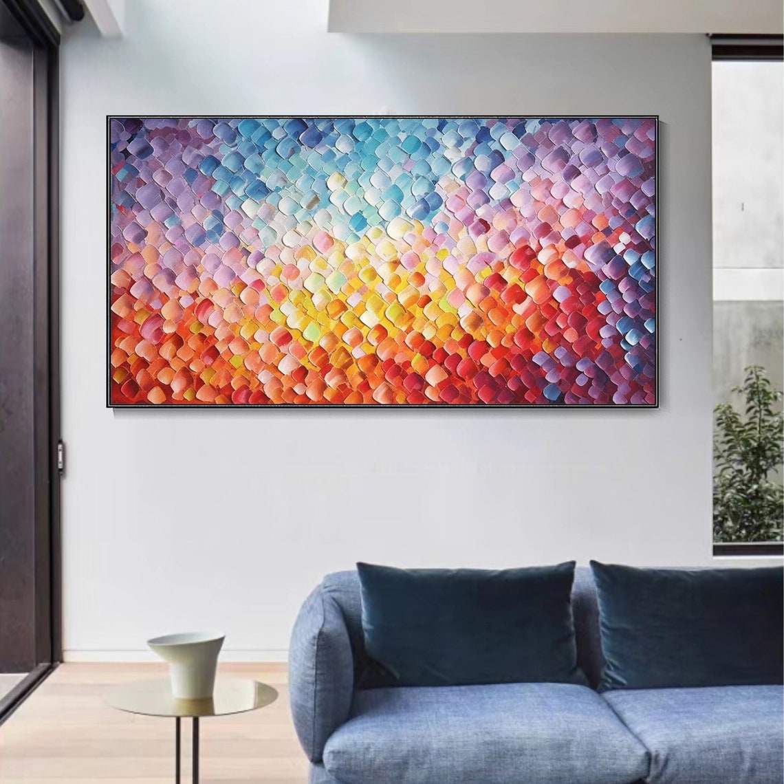 Rainbow Mosaic Tile Pattern Blue Orange Gradient Geometric Wall Art - Image 3