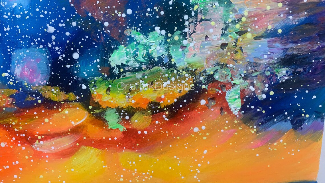 Abstract Dreamscape Star Aurora Landscape Wall Art Original Forest Lake Oil Painting Bedroom Wall Decor Housewarming Gift Mysterious - Image 5