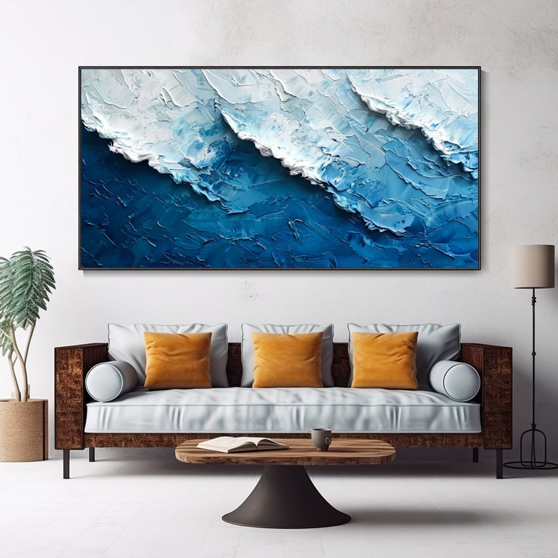 Deep Blue Ocean Waves Textured Minimalist Impasto Art Poster - Image 5