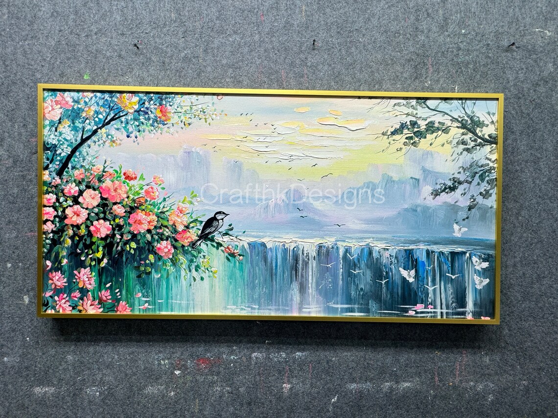 Waterfall Garden Landscape, Oil Painting Art Print - Image 2