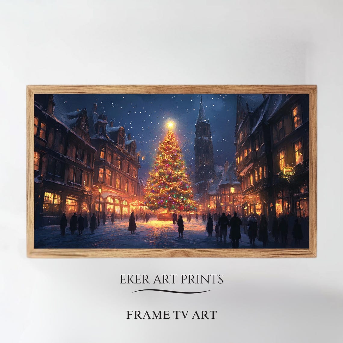 Moody Christmas Frame Tv Art Vintage Christmas Town Tv Art Snowy Village Landscape Christmas Tree Painting Winter Tv Screensaver