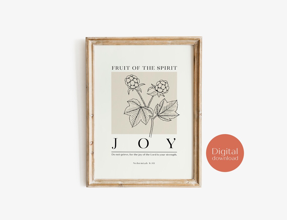 Fruit of the Spirit Joy Nehemiah 8:10 Botanical Raspberry Scripture Poster - Image 3