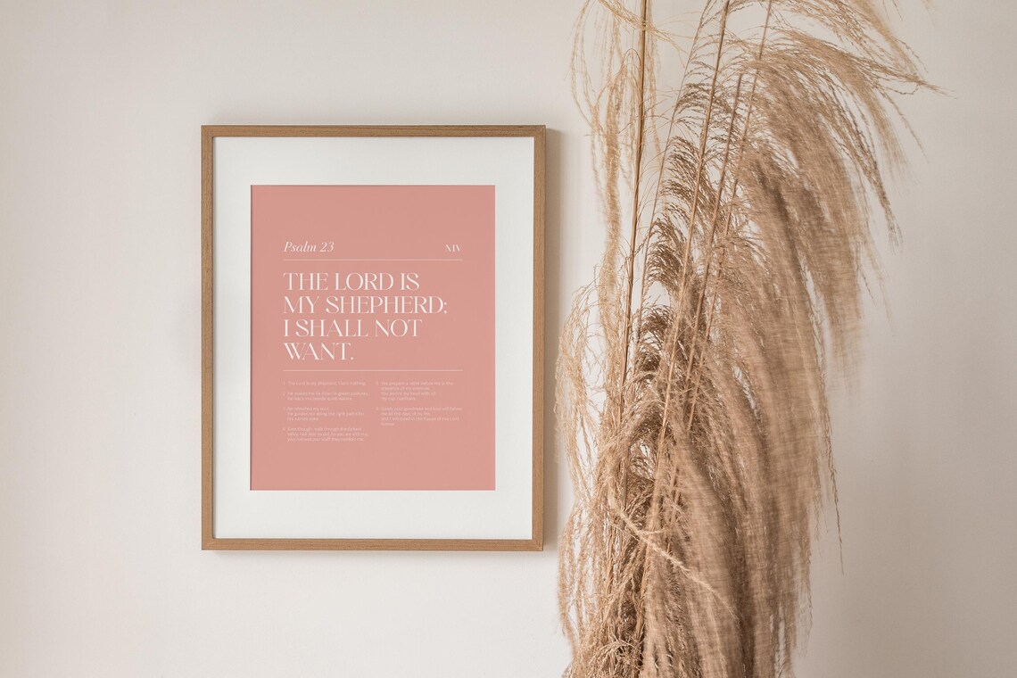 Psalm 23 The Lord Is My Shepherd I Shall Not Want Pink Minimalist Poster - Image 2