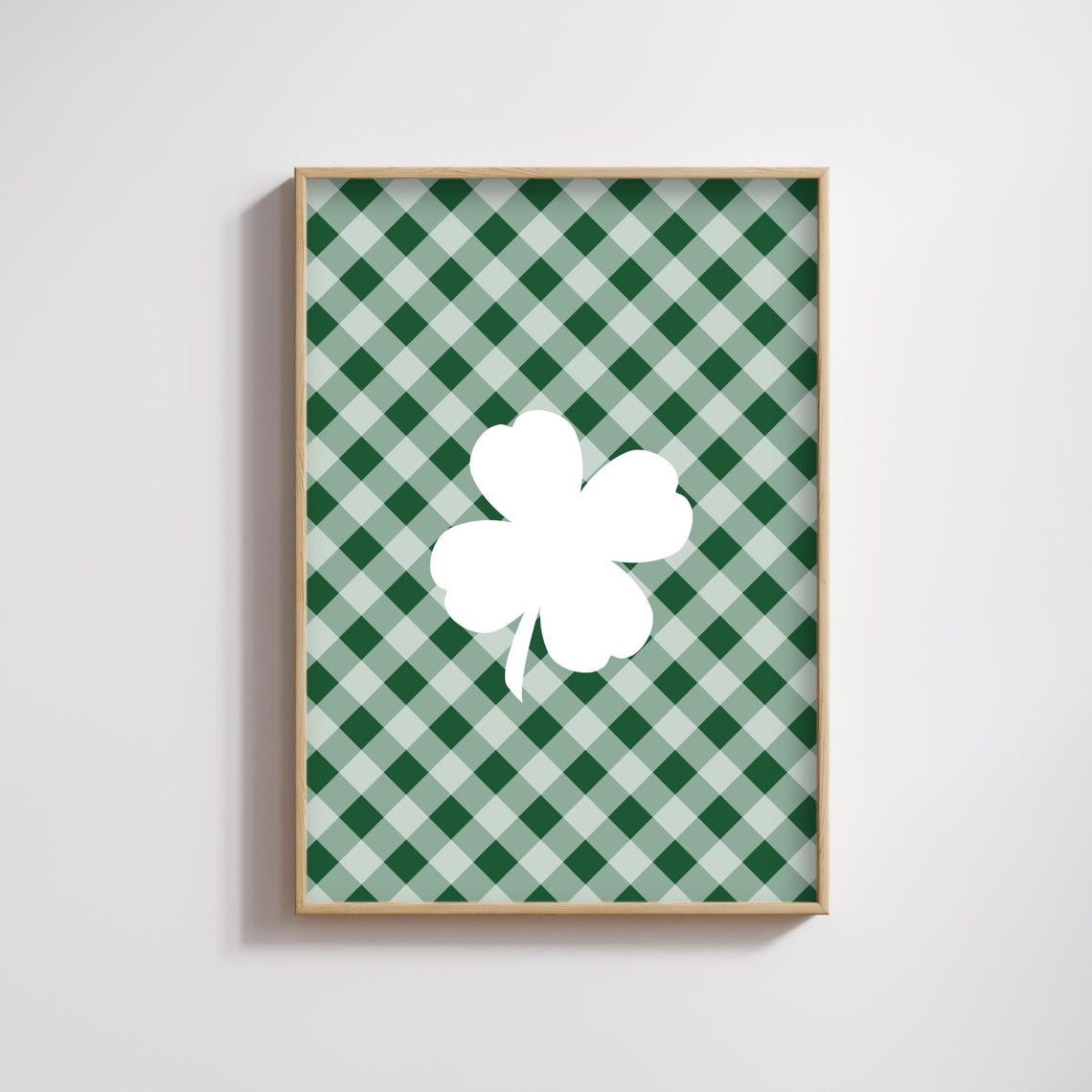 St Patrick's Day Gingham Shamrock Green White Checkered Festive Poster