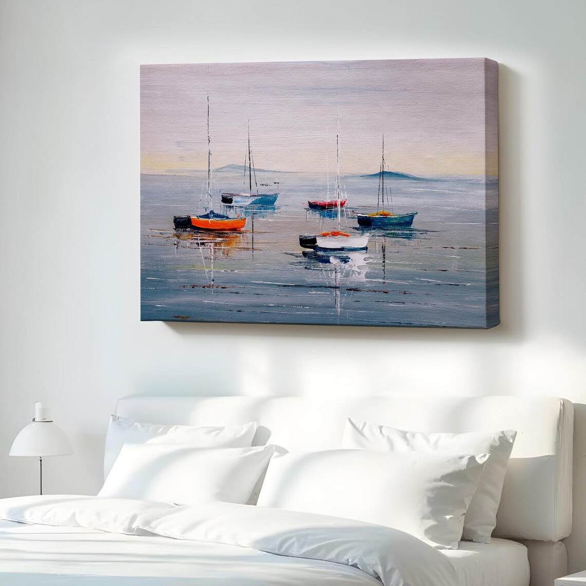 Sailboats Calm Water Pastel Ocean Seascape Boats Landscape Poster Art