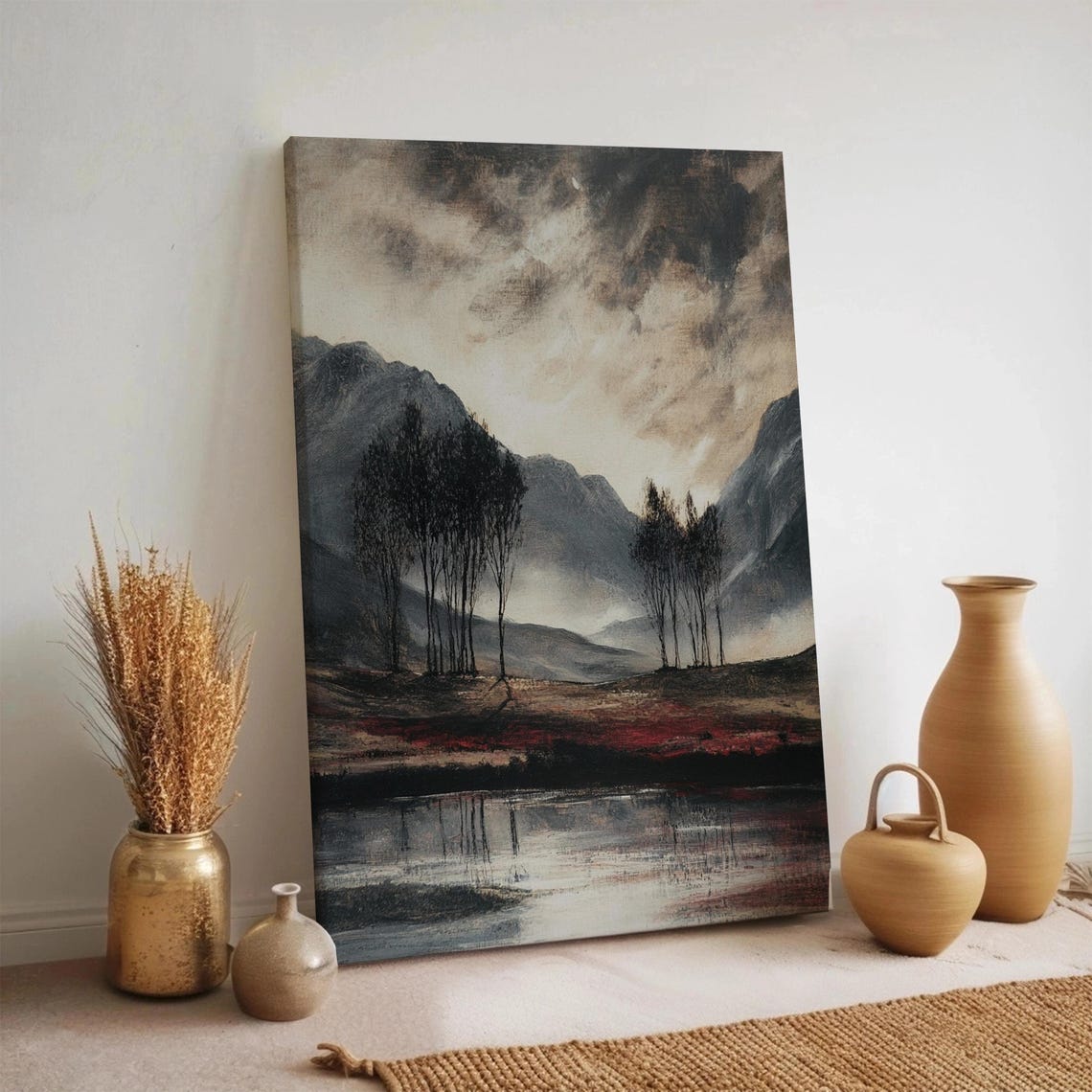 Moody Dark Mountain Lake Forest Storm Dramatic Landscape Poster