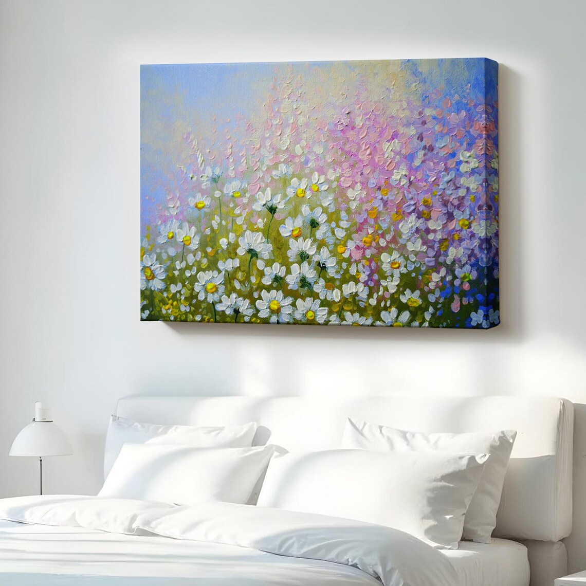 Wildflower Daisy Field Impasto Oil Painting Spring Meadow Canvas Print