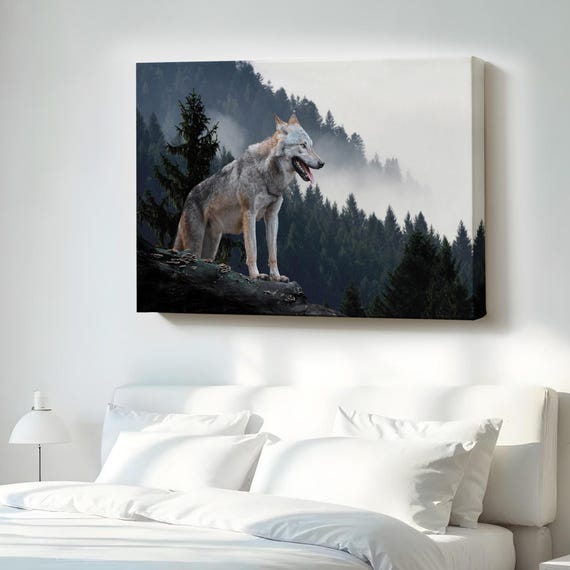 Grey Wolf Decorative Canvas Painting Animal Wall Art Housewarming Gifts Decor Gift For Nature Enthusiasts Large