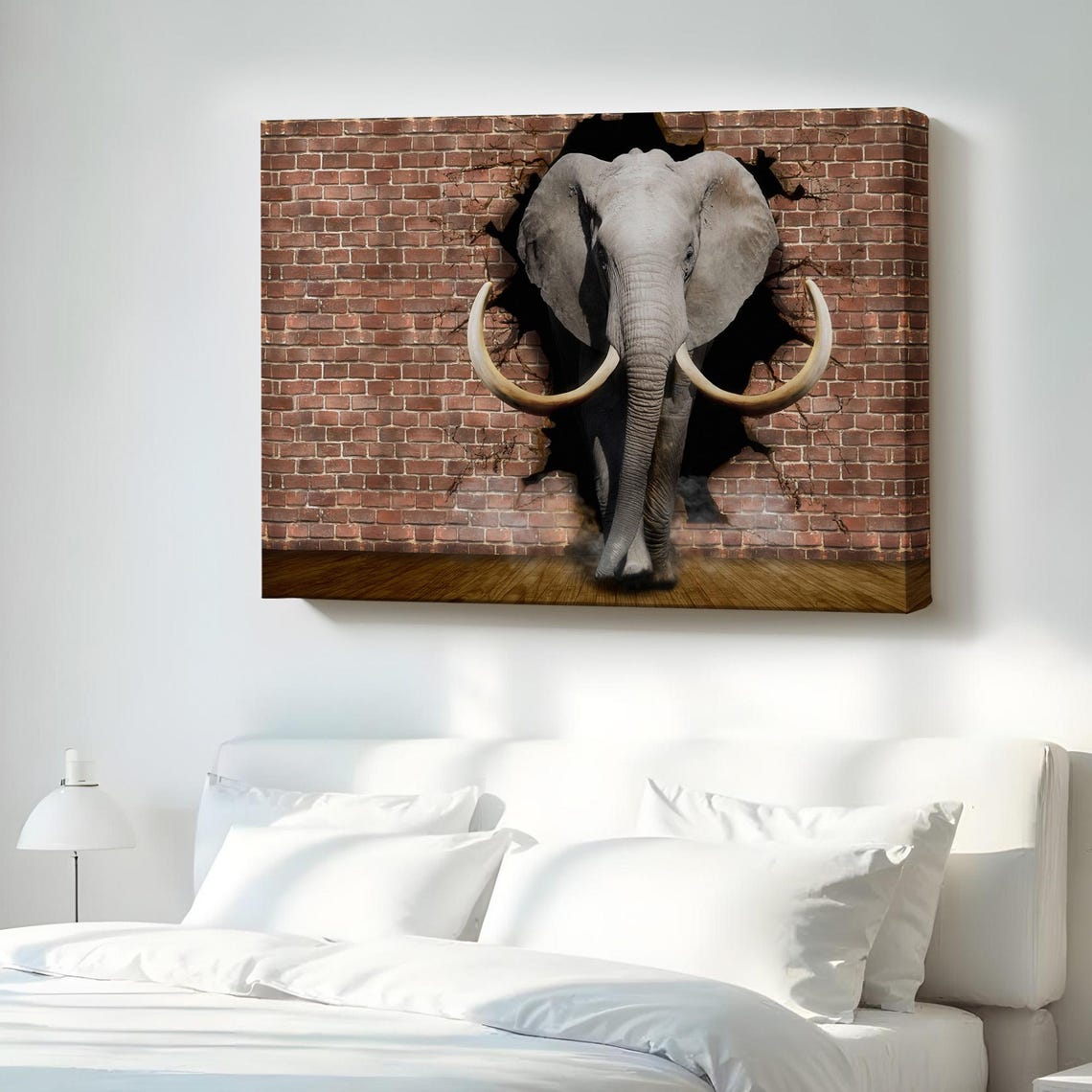 Elephant Breaking Through The Wall Decorative Canvas Art Framed Housewarming Gifts Animal
