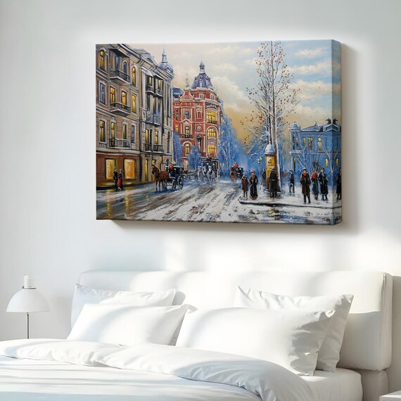 Kiev Old Street Winter Snow Vintage Cityscape Oil Painting Poster