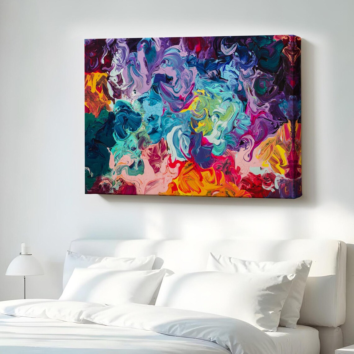 Colorful Abstract Swirl Fluid Oil Painting Vibrant Modern Canvas Wall Art