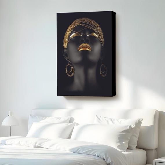 African Woman With Bow Decorative Canvas Art Modern Portrait Wall Decor