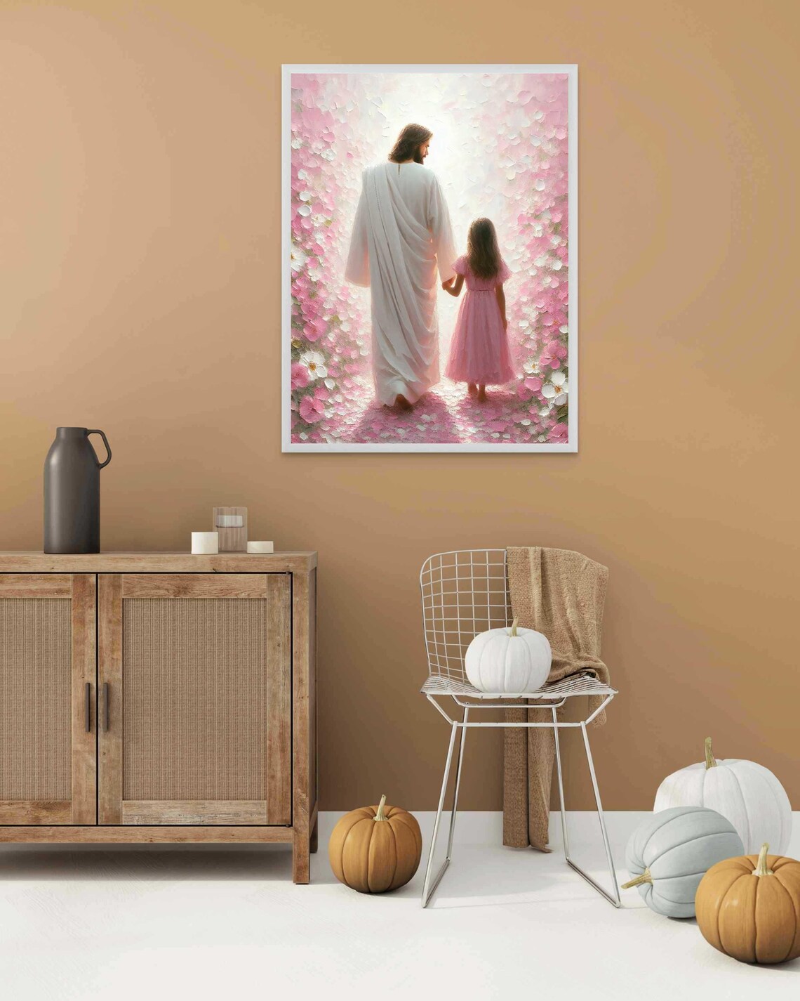 Jesus Walking With Girl Flower Archway Into Heavenly Light Christian Poster - Image 2