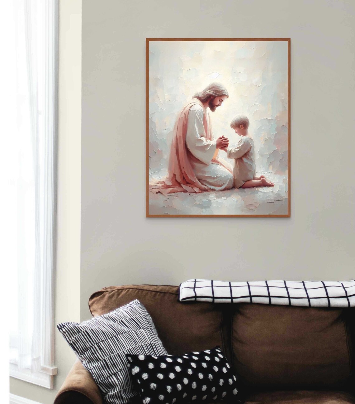 Jesus Praying With Little Boy Soft Pastel Impasto Art Poster - Image 3