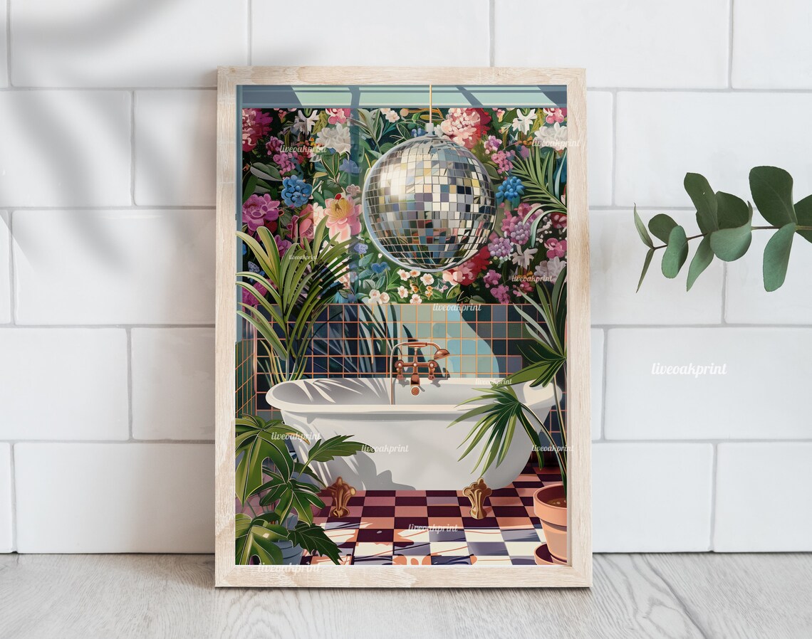 Disco Bathroom Print, Boho Maximalist Bathroom Art