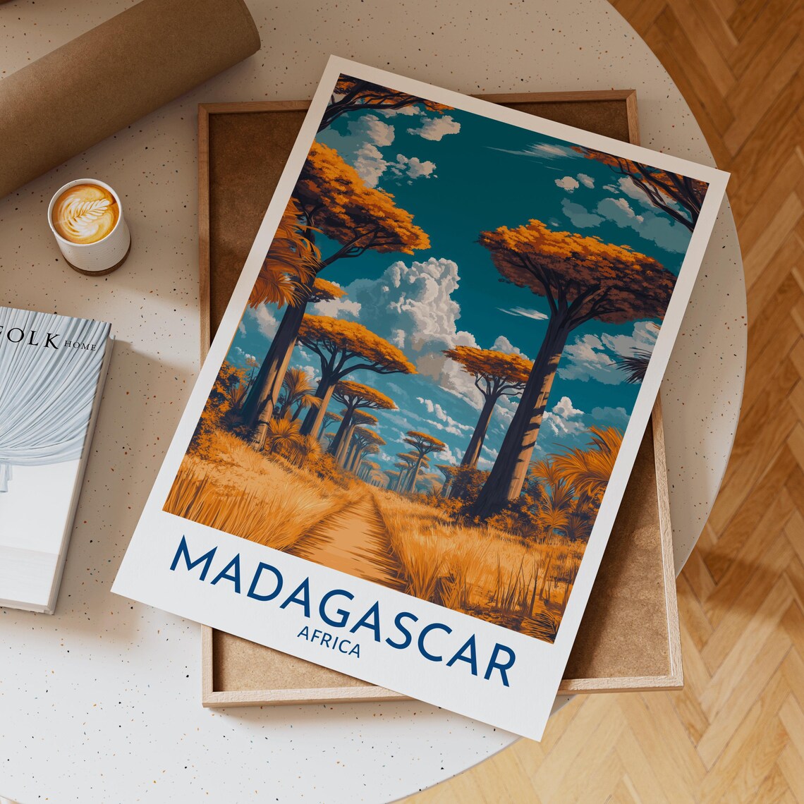 Madagascar Africa Avenue Of The Baobabs Golden Grassland Travel Poster