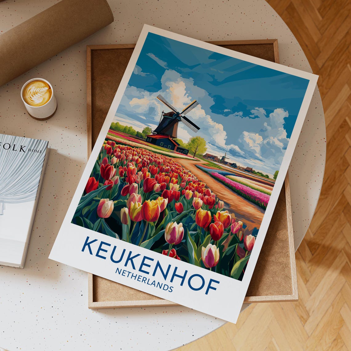 Keukenhof Netherlands Tulip Fields Dutch Windmill Travel Poster
