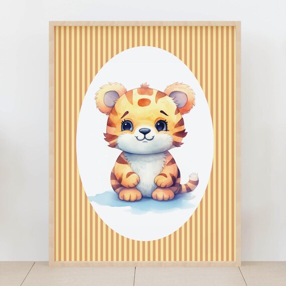 Sweet Baby Tiger Cub Watercolor Safari Nursery Animal Decor Poster