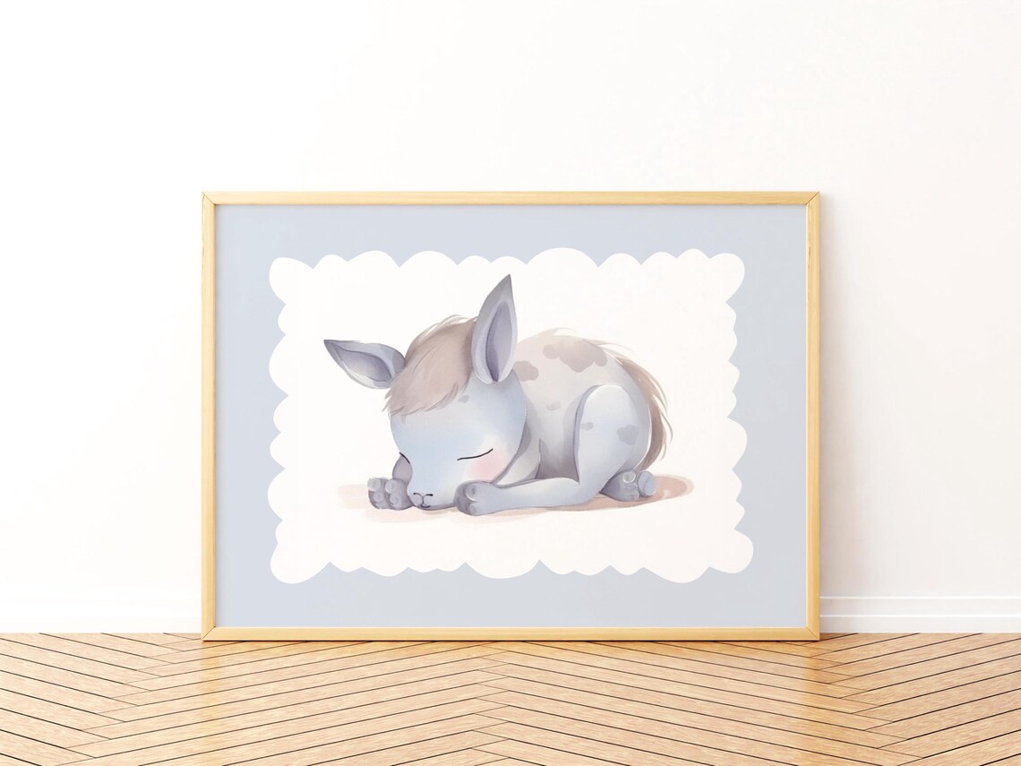Sleeping Baby Hyena Pup Sweet Watercolor Nursery Animal Art Poster