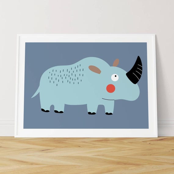 Cute Rhino Wall Art Safari Animal Illustration For Kids Room Nursery Jungle Baby Shower Gift Decor
