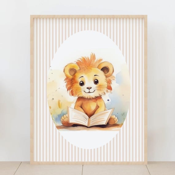 Lion Nursery Wall Art Cute Safari Animal Baby Room Poster Jungle Theme Kids Decor For Playroom