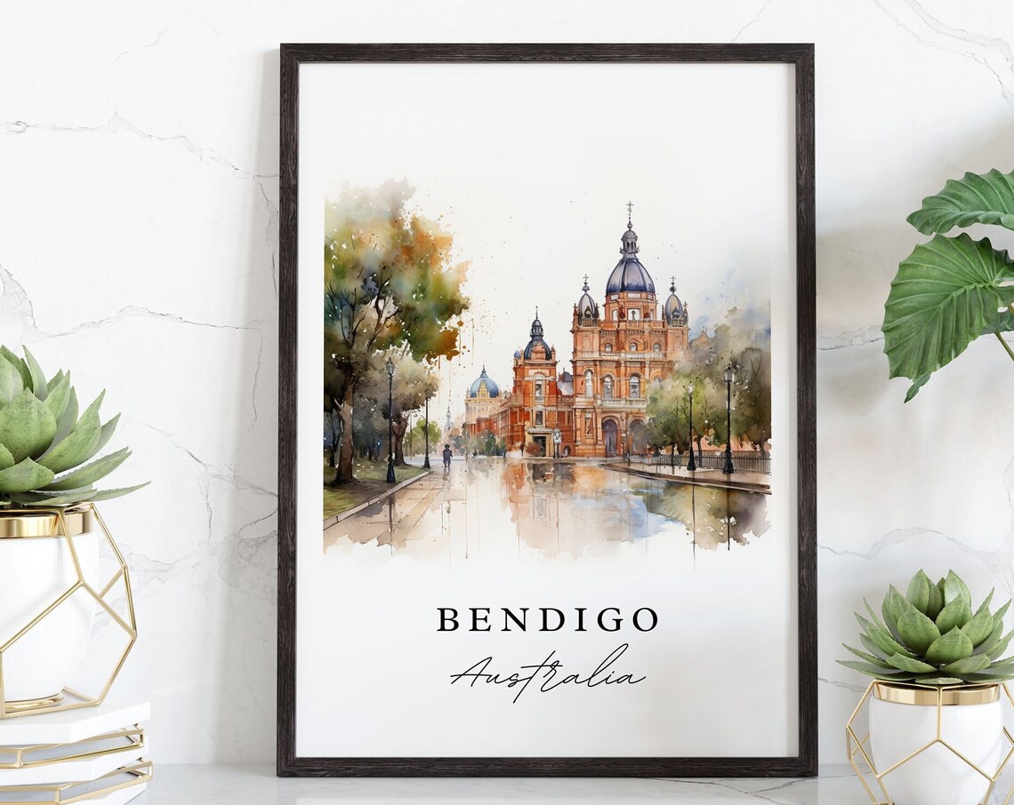 Bendigo Australia Historic Domed Landmark Street Watercolor Poster