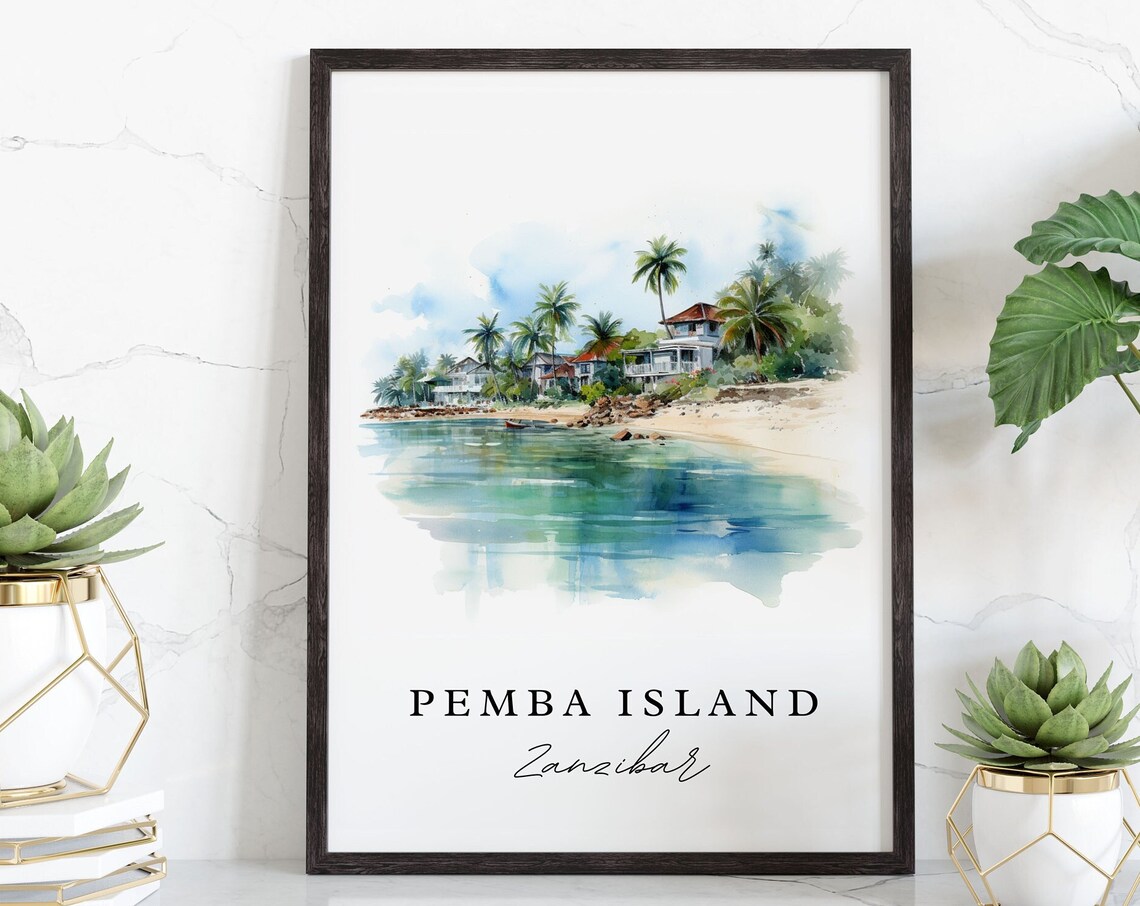 Pemba Island Zanzibar Watercolor Of Tropical Beach And Palms Poster