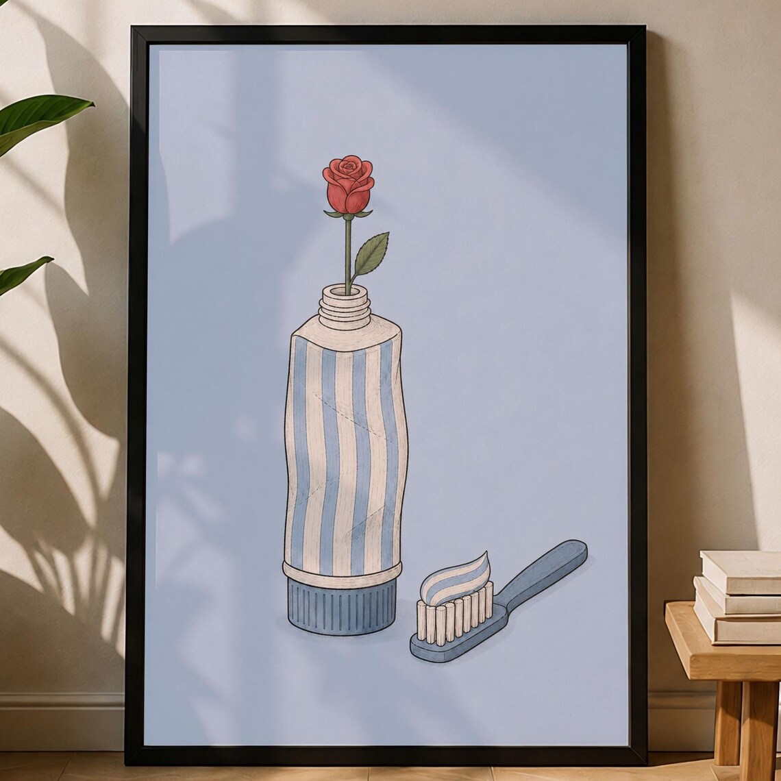 Floral Toothpaste Scandinavian Bathroom Art Print