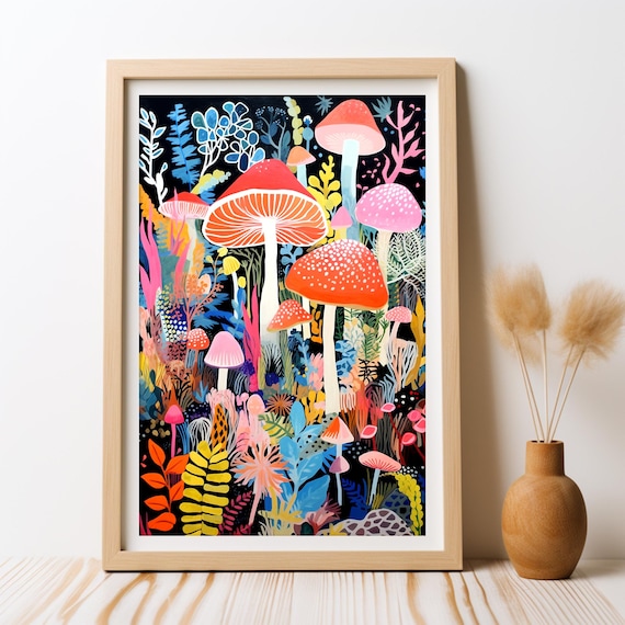 Enchanted Mushroom Garden, Botanical Poster