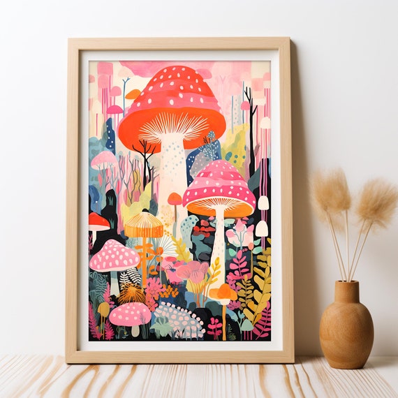 Mushroom Forest Poster Print, Whimsical Botanical Decor