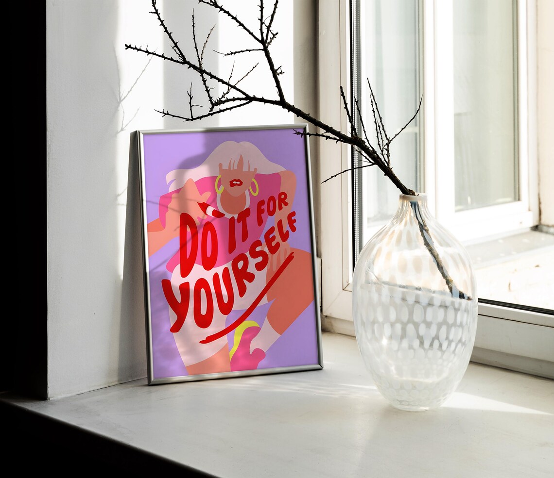 Do It For Yourself Empowering Woman Red Lipstick Quote Poster - Image 2