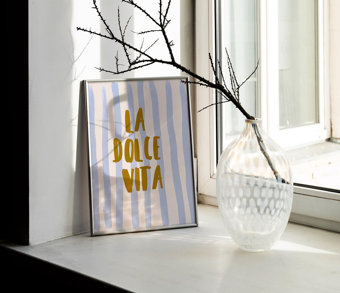 La Dolce Vita Gold Hand-Lettered Striped Italian Quote Poster - Image 2