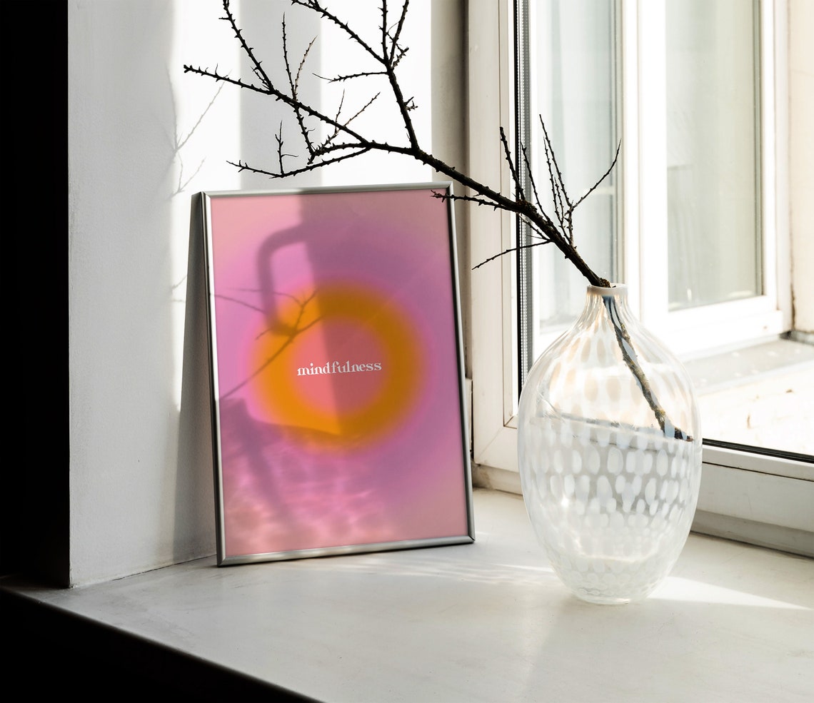 Mindfulness White Serif Pink Orange Aura Wellness Calm Poster - Image 2