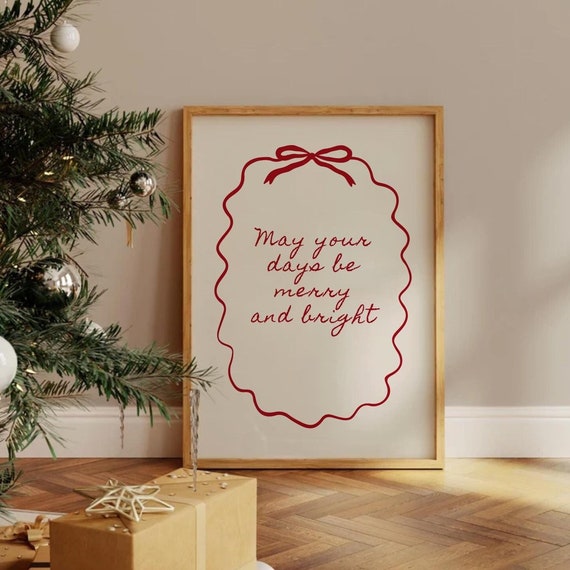Trendy Christmas Print Merry Winter Poster Minimalist Red Quote Cute Coquette Wall Art Girly Xmas