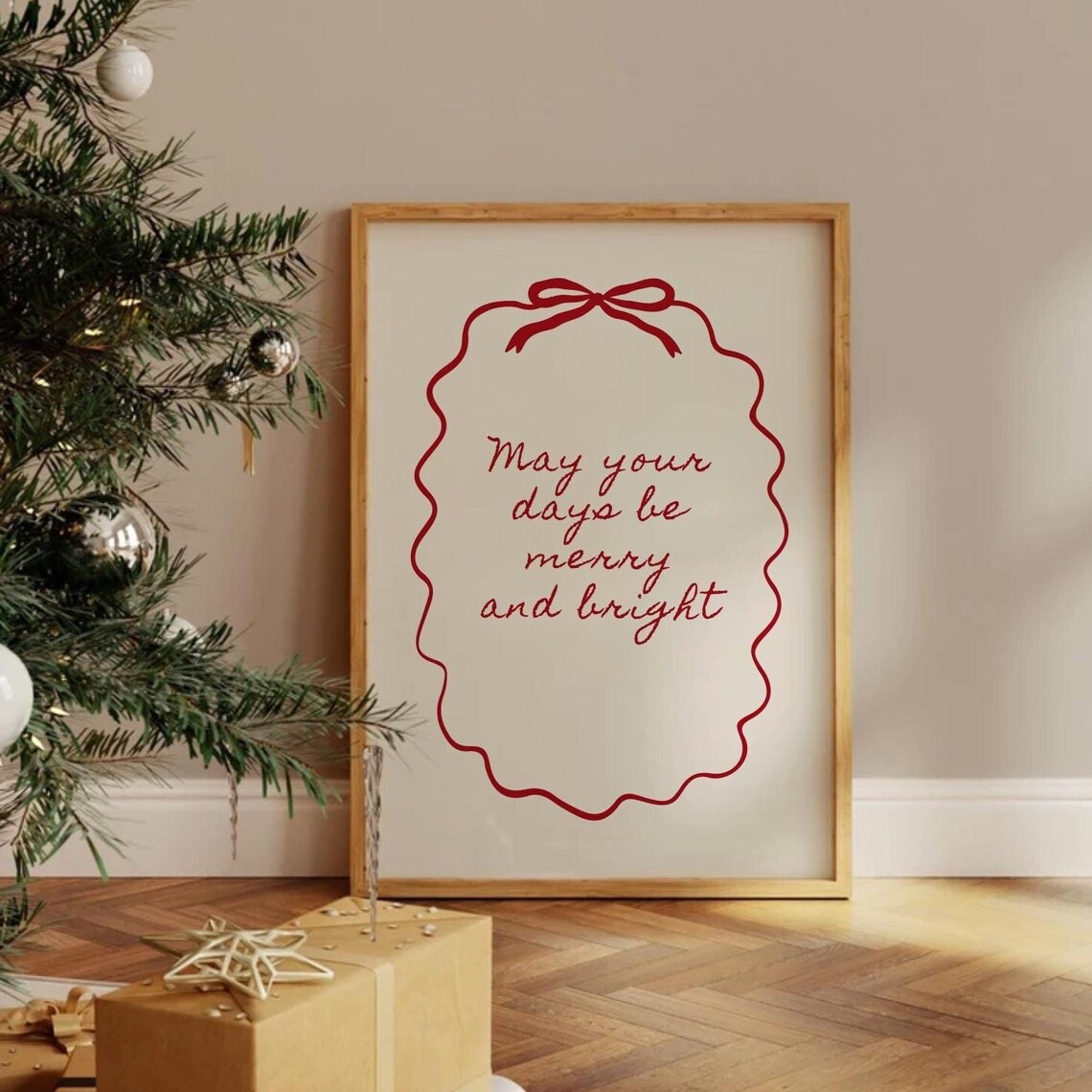May Your Days Be Merry And Bright Red Bow Christmas Quote Poster