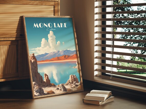 Mono Lake California Tufa Towers Mountains Vintage Travel Poster