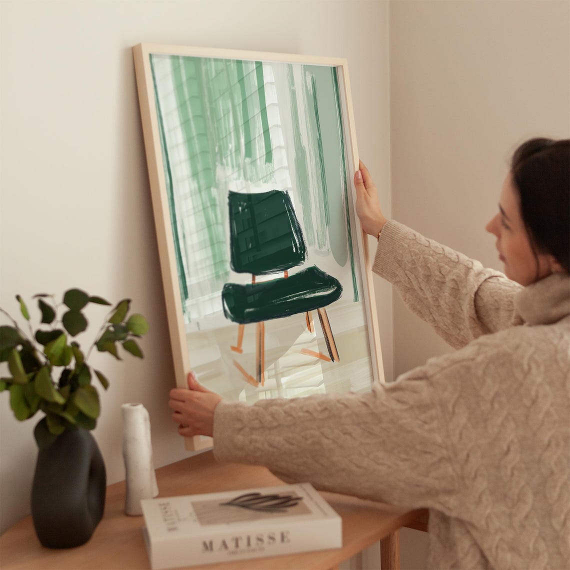 Modern Chair Print Green And Neutral Tones Stylish Minimalist Art For Contemporary Home Decor And Wall Accent - Image 3