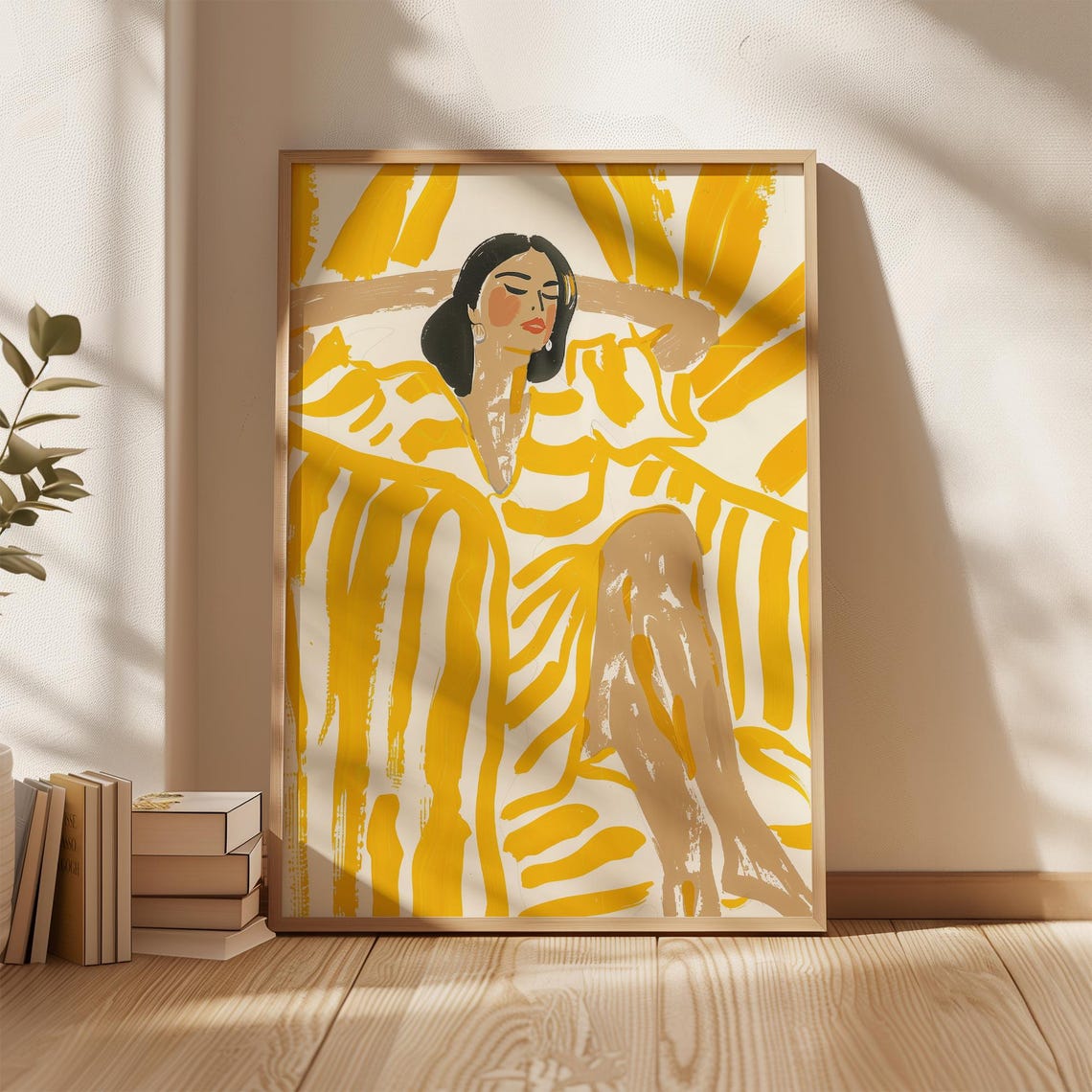 Yellow Abstract Woman Art Print, Minimalist Portrait