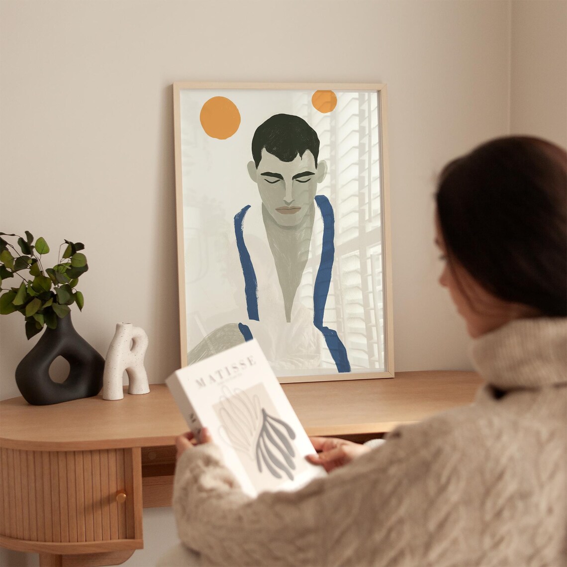 Calm Man In Blue Robe, Minimalist Figurative Art Print - Image 5