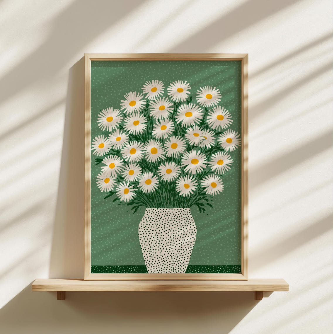 White Daisies In Spotted Vase Modern Botanical Floral Painting Poster