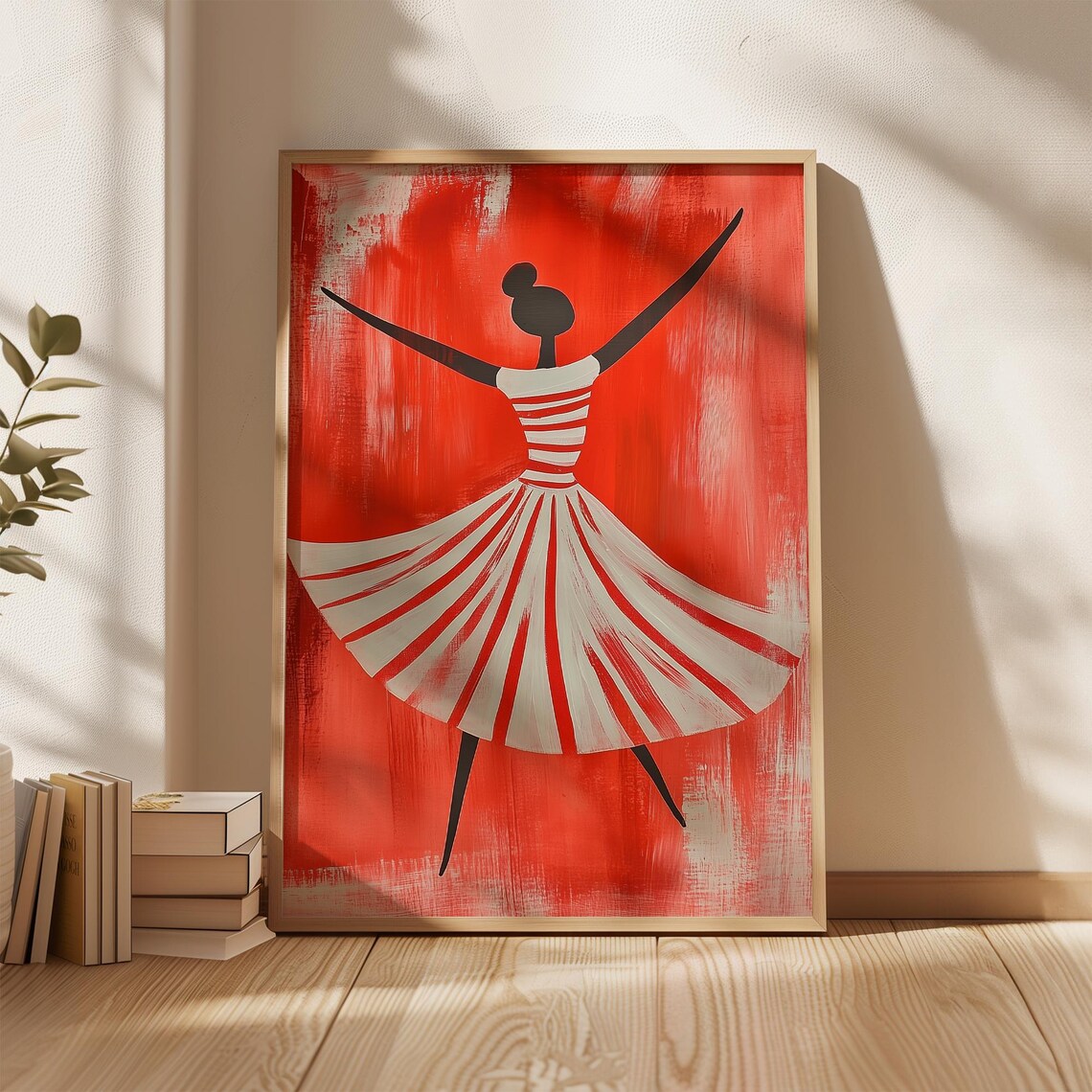 Dancing Woman In Striped Dress, Minimalist Modern Art Print - Image 5