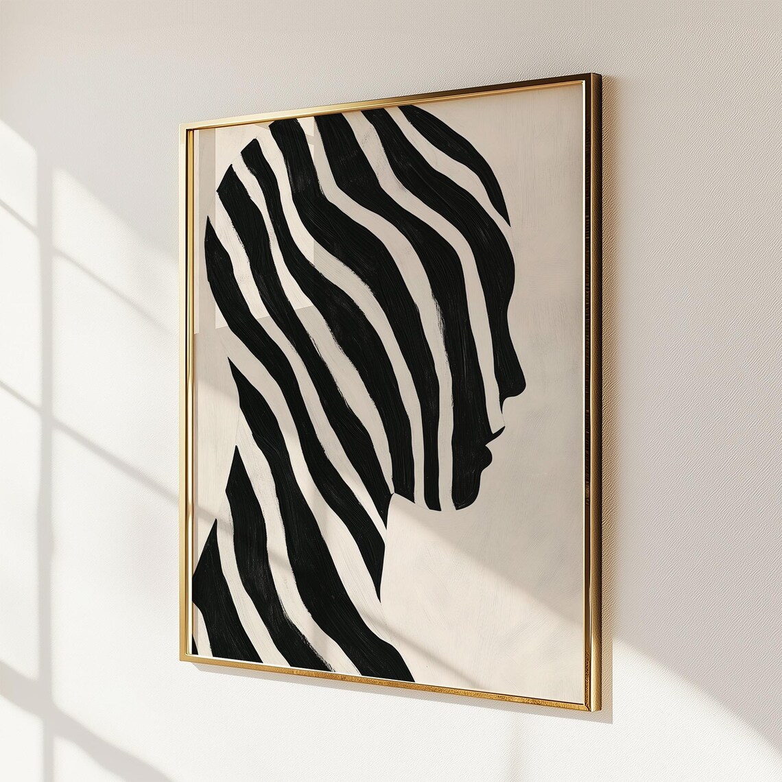 Zebra Stripe Profile Silhouette Black and White Abstract Poster - Image 4