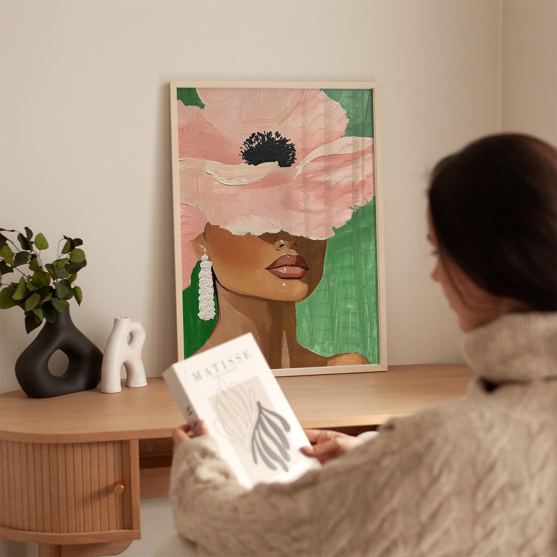 Elegant Woman With Floral Hat, Minimalist Art Print - Image 5
